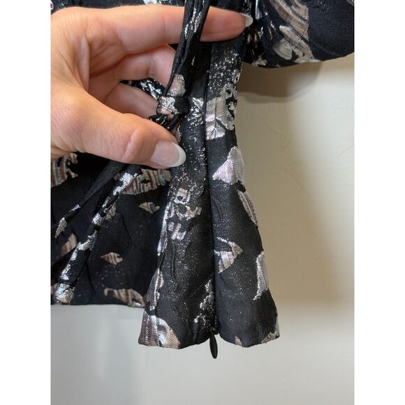 Jonathan Simkhai Women's Size 2 Black Metallic Taylor Wrap Top Puff Sleeve NWT - Picture 8 of 13